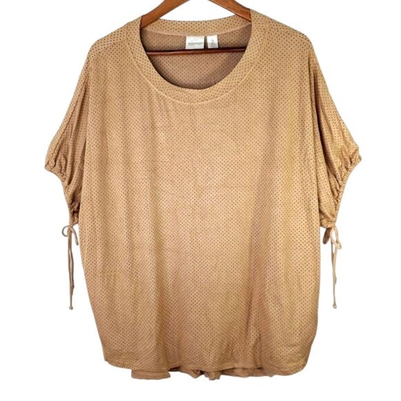 Zenergy by Chico's Tan Camel Faux Suede Tunic Top Batwing Perforated Plus Sz 2X - Picture 9 of 11